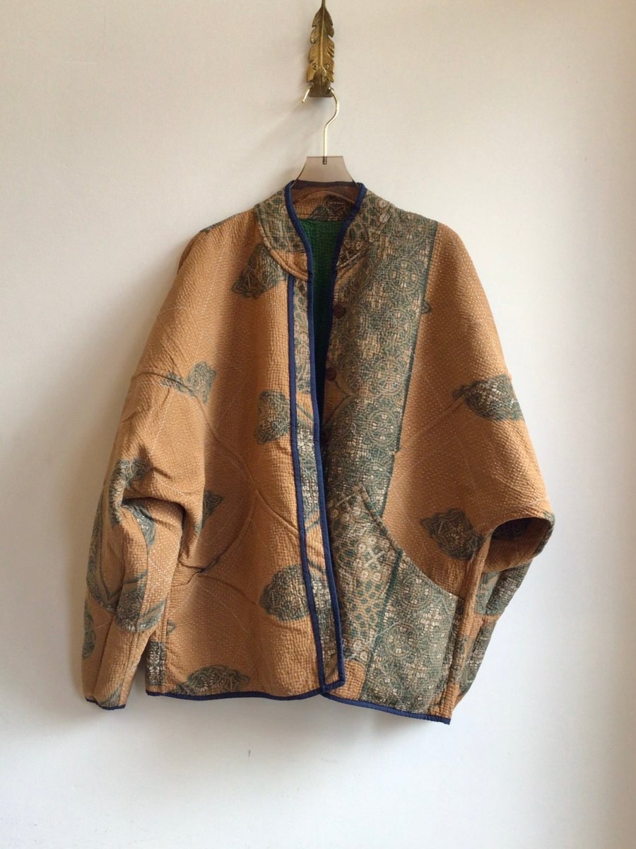 Reversible Ladhiya Quilted Jacket in Colors Tan, Grey & Green - Made X Hudson