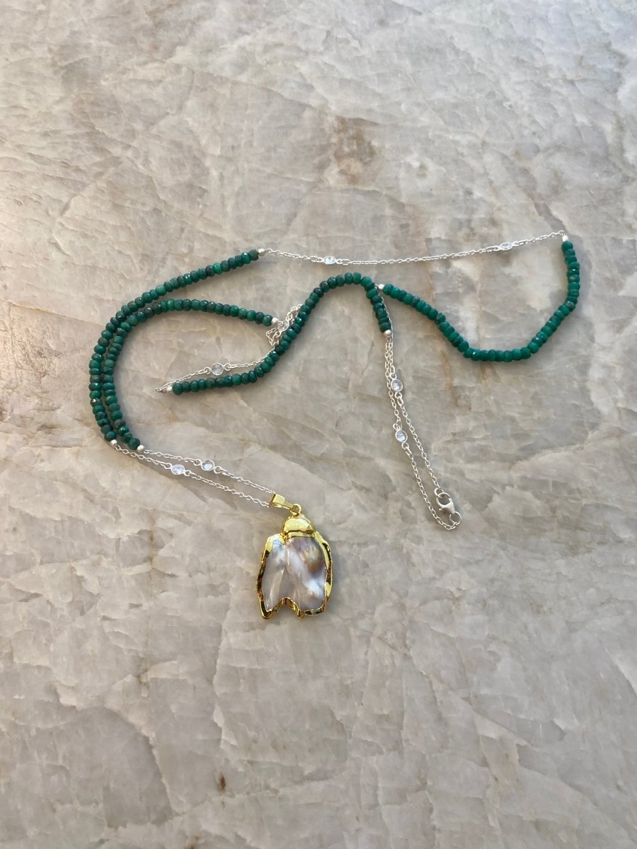 Long Natural Precious Gemstone Silver Necklaces in Multiple Colors w/ Fresh Water Pearls - Made X Hudson