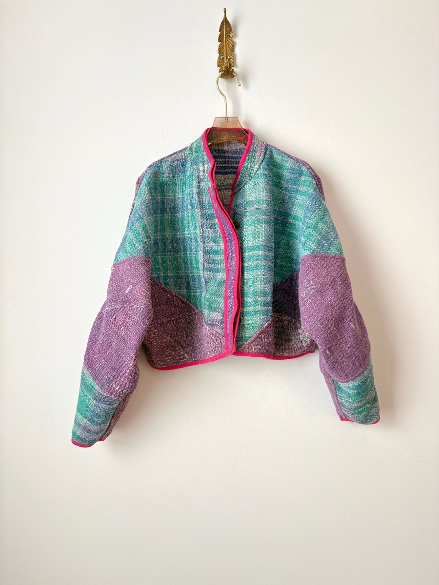 Reversible Kaira Quilted Cropped Jacket in Colors Sage, Lilac, Purple, Bright Pink & Purple, Teal, Blue - Made X Hudson