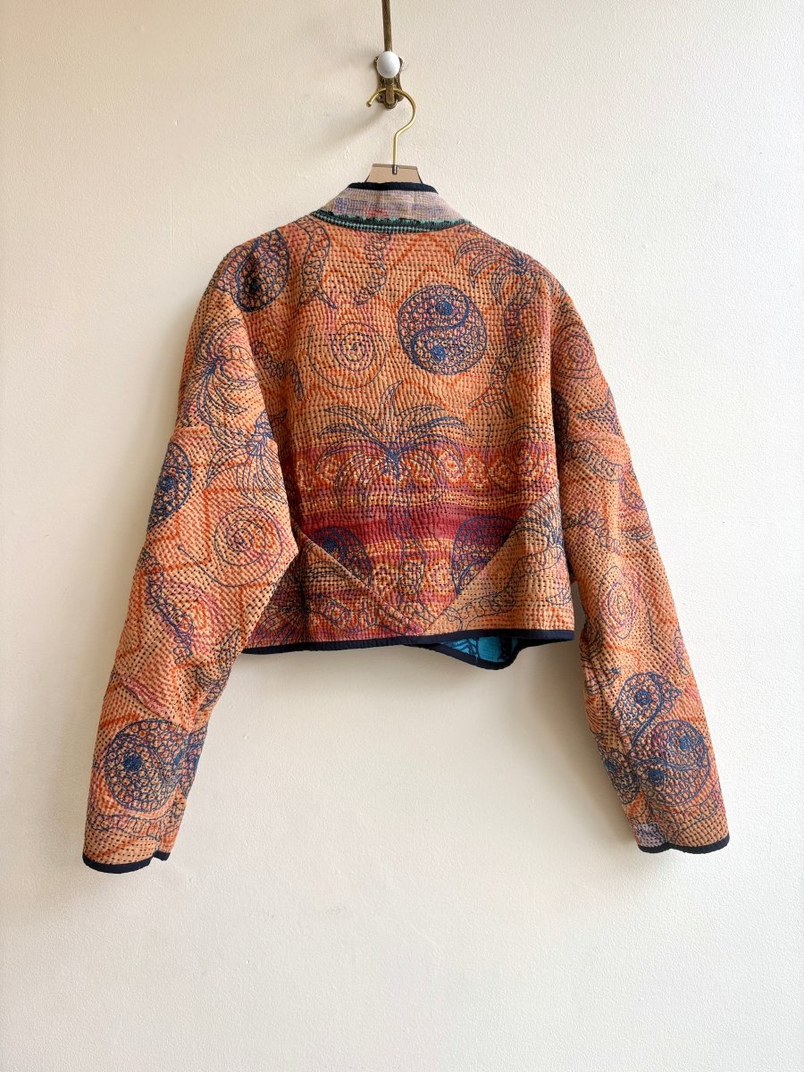 Reversible Kaira Suzani Quilted Cropped Jacket in Colors Cobalt, Navy, Hot Red & Apricot, Mauve, Blue - Made X Hudson