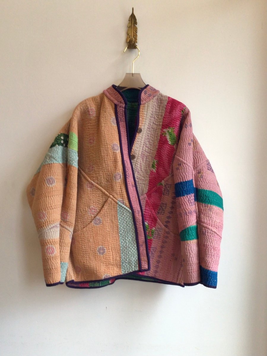Reversible Ladhiya Quilted Jacket in Colors Pink, Orange, Blue, Teal & Green, Peacock Blue, Pink - Made X Hudson