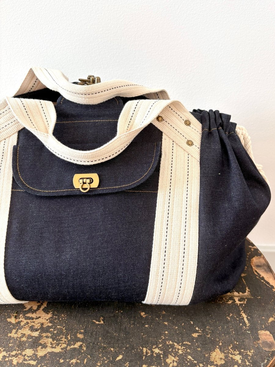 Cross - Body Duffel Bag in Denim w/ Gold Stitching - Made X Hudson