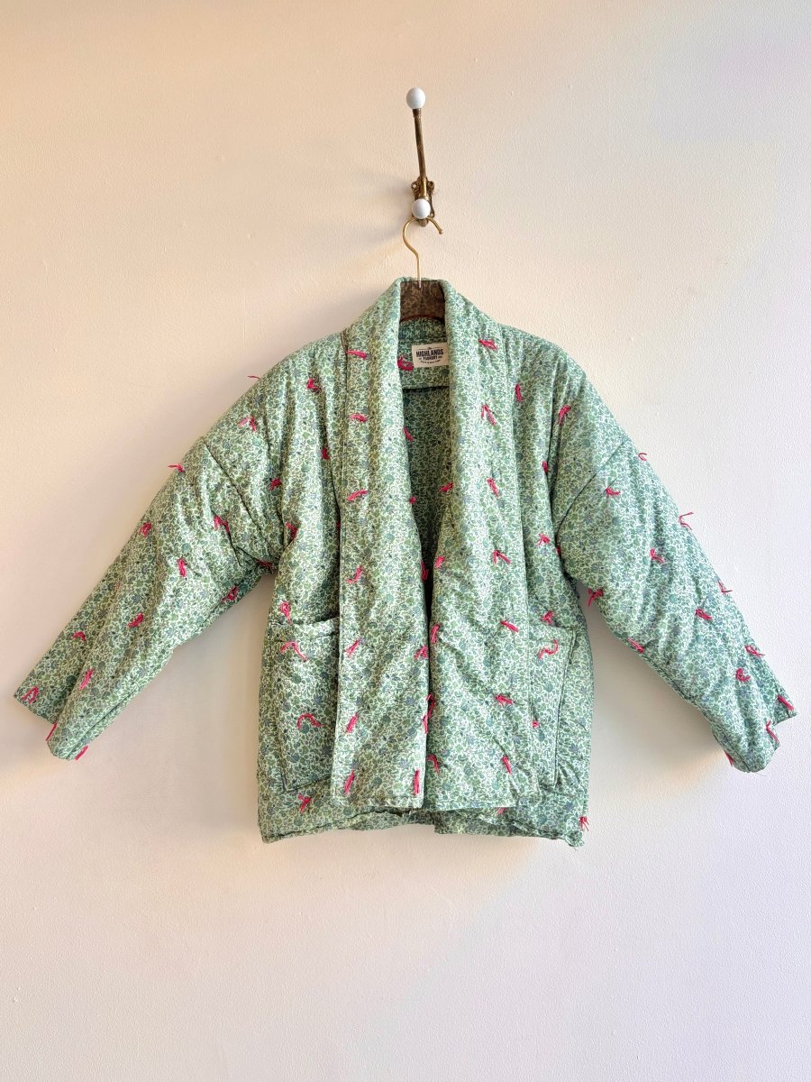 Green Floral Quilt Pink Tufted Haori Jacket - Made X Hudson