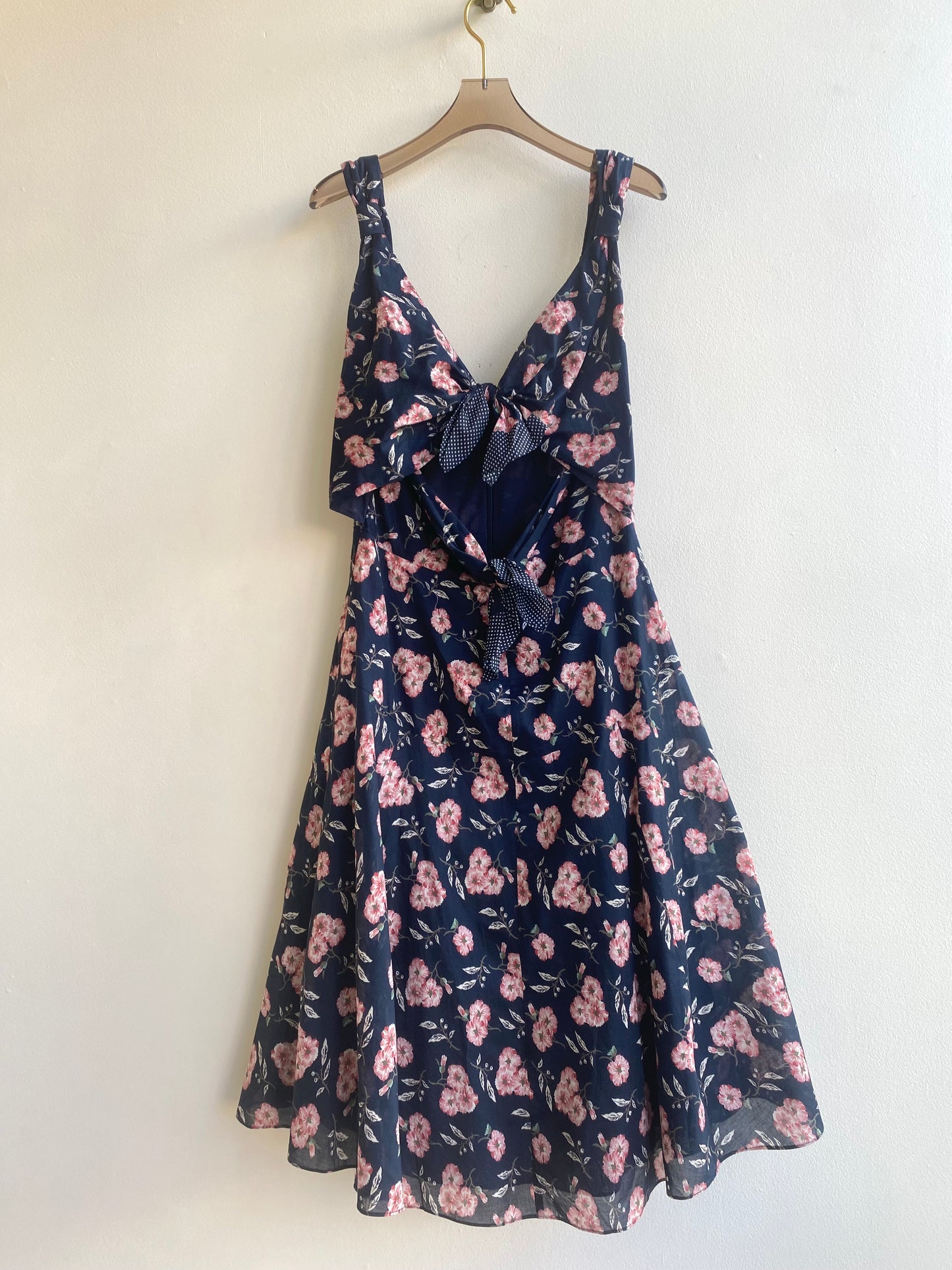 Navy & Blush Floral Tie Bust Swing Dress (vintage)