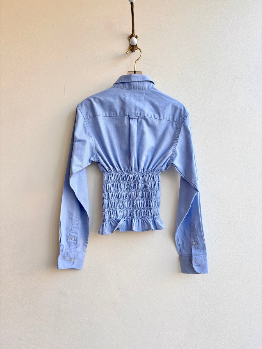 The George Top | Pale Blue Button Down Top w/ Smocked Waist (Reworked) - Made X Hudson