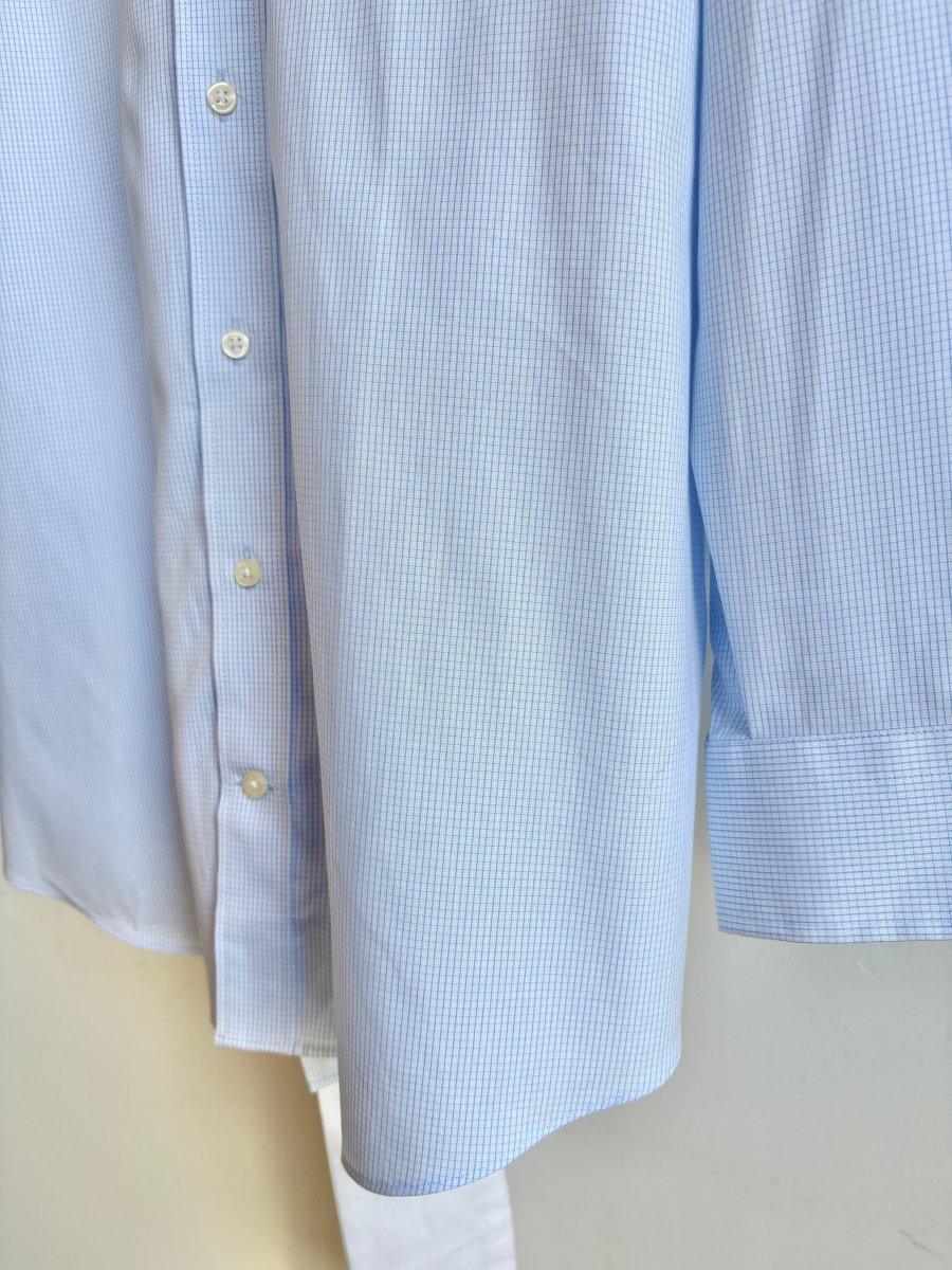 The Patrick Top | Blue Mini Checkered Shirt w/ White Belting (Reworked) - Made X Hudson