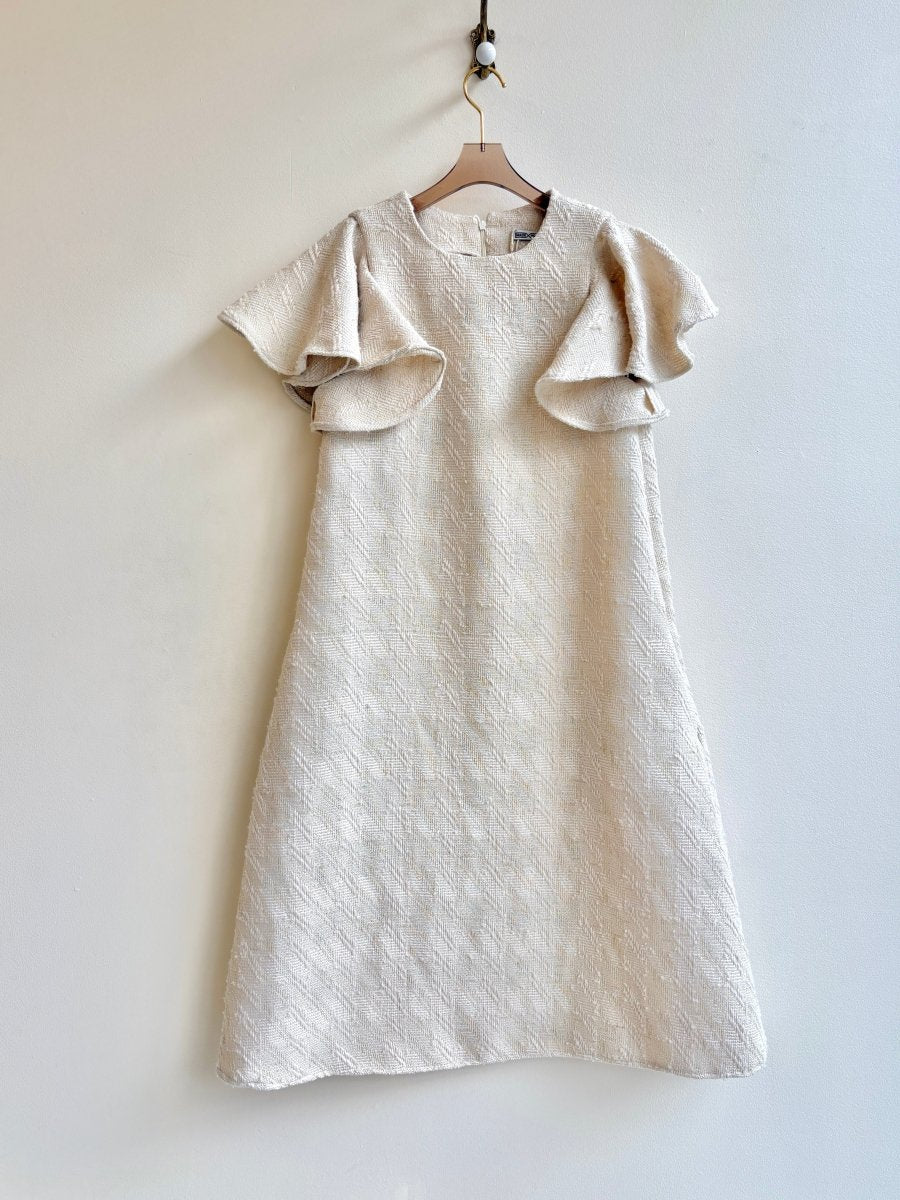 Cream Woven Chore Dress w/ Flutter Sleeve - Made X Hudson