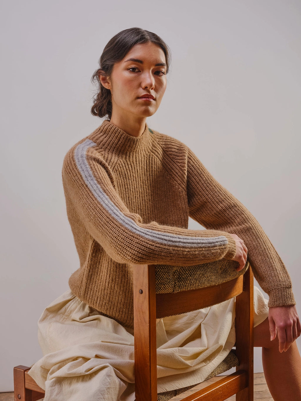 Racing Stripe Mockneck Mushroom Sweater - Made X Hudson