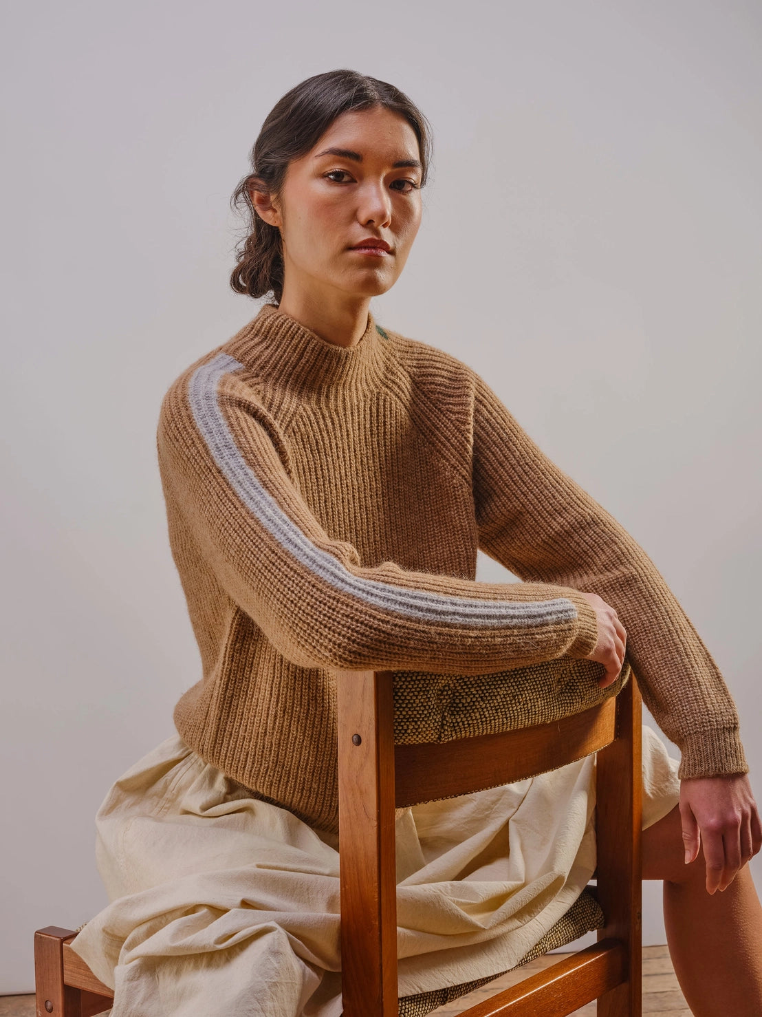 Racing Stripe Mockneck Mushroom Sweater - Made X Hudson