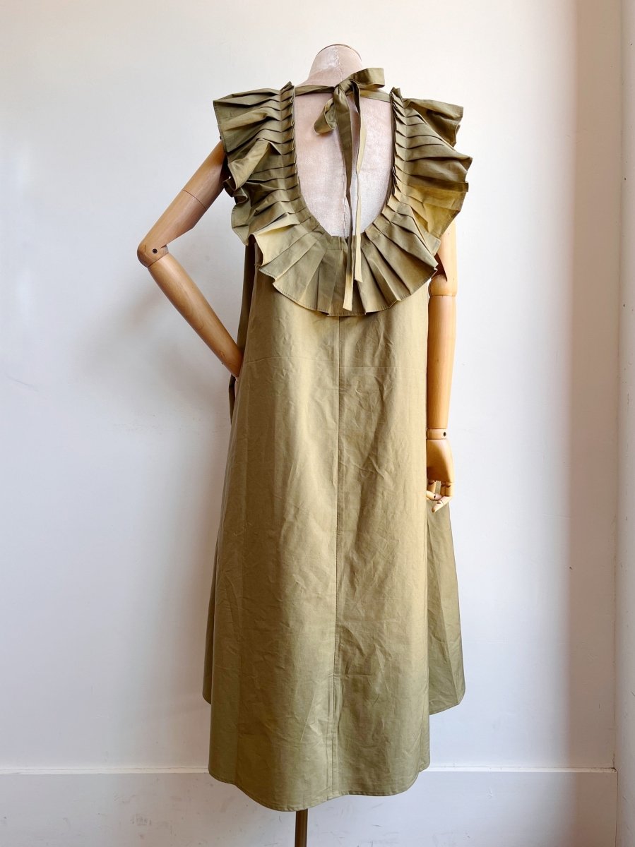 Olive Green Sleeveless Keyhole Back Ruffle Dress w/ Belt - Made X Hudson