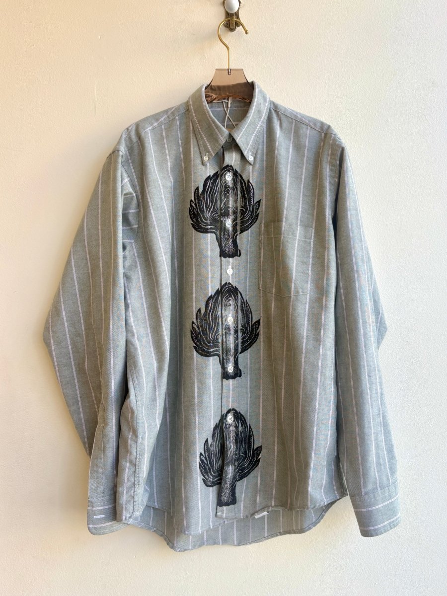 "Terri” Sage Green & Pink Stripe Artichoke Print (Reworked) - Made X Hudson