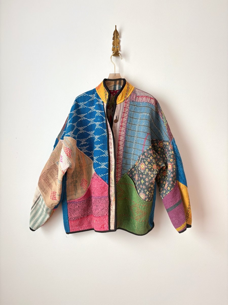 Reversible Ladhiya Quilted Jacket in Colors Powder Blue, Magenta, Red, Lavender & Blue, Pink, Green, Marigold - Made X Hudson