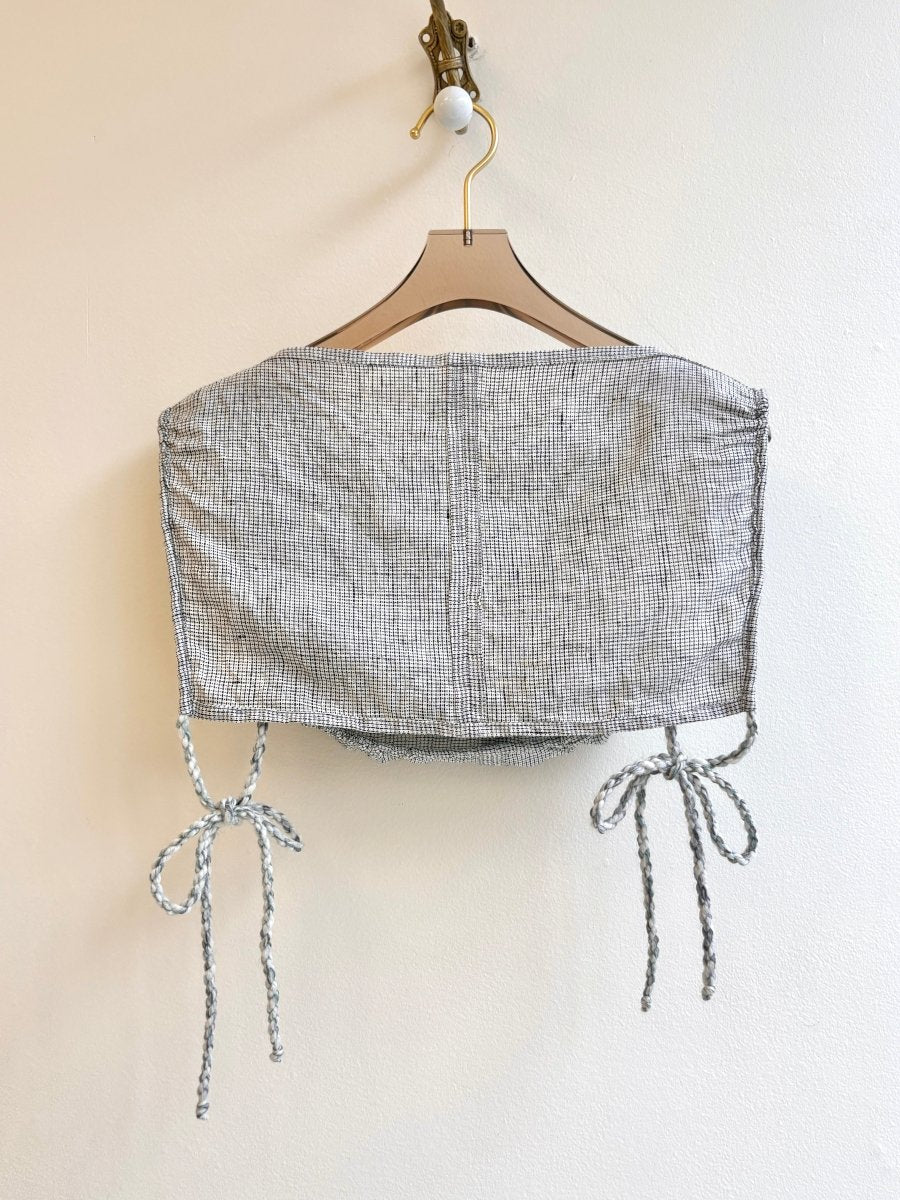 Hand Embroidered Chester in Grey with V Neck Collar | Black and White Linen - Made X Hudson