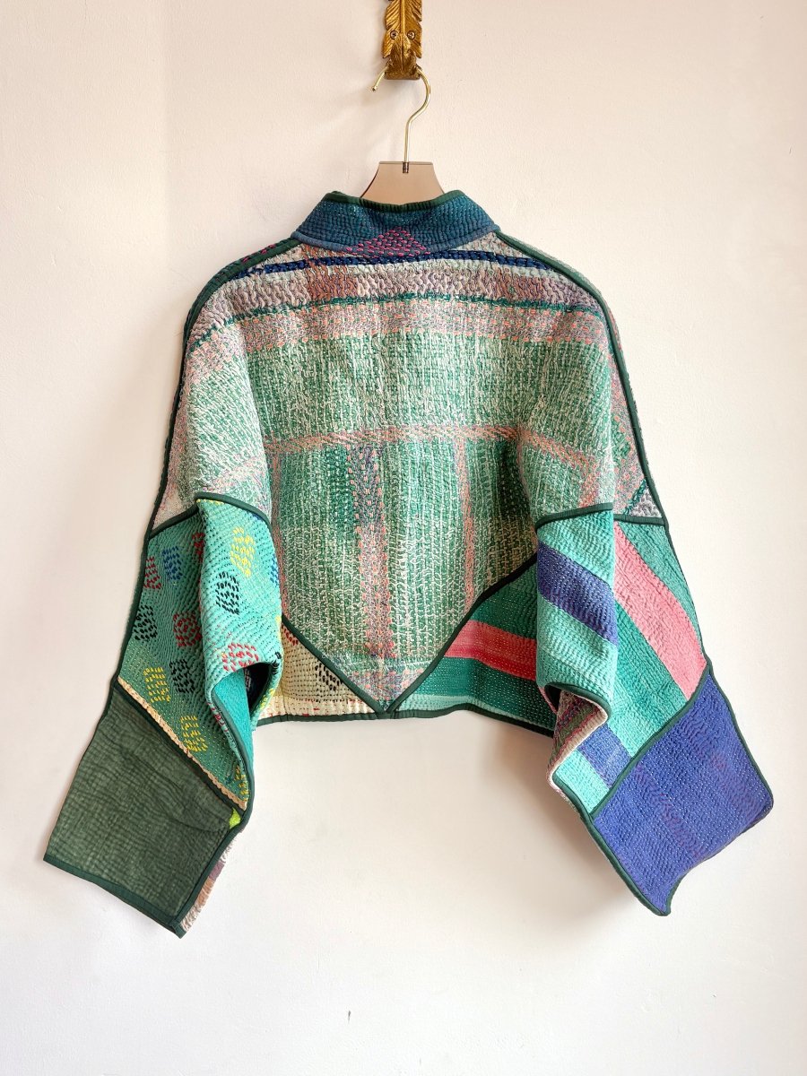 Reversible Kaira Quilted Cropped Jacket in Colors Aqua Blue, Watermelon Pink, Teal, & Ice Blue, Brown, Cream, Watermelon Pink - Made X Hudson