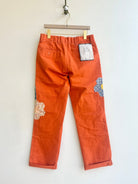 Mixed Quilt Block Applique in Orange Chino Pants | Florals, Blue, and Checker (Reworked) - Made X Hudson