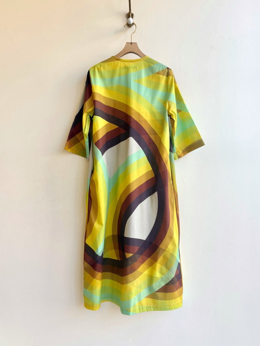 Black, Brown, Green, Yellow Rainbow Saturn “Emilie” Dress - Made X Hudson