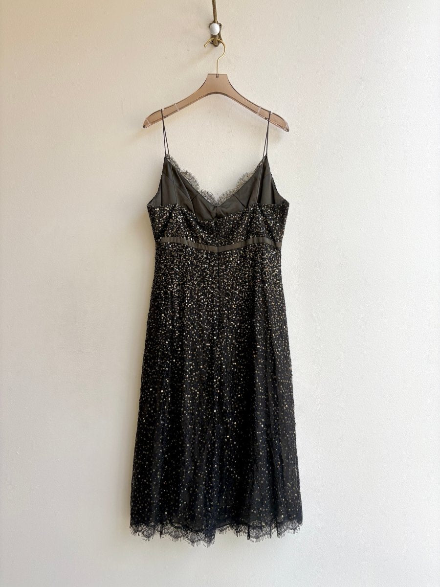 Carmen Marc Valvo - Black & Bronze Beaded Dress - Vintage - M
