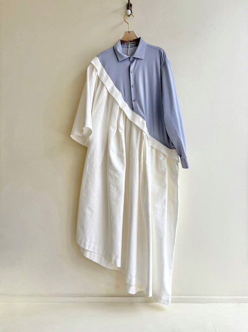Asymmetric Shirtwaist Dress in Grey & White (Reworked) - Made X Hudson
