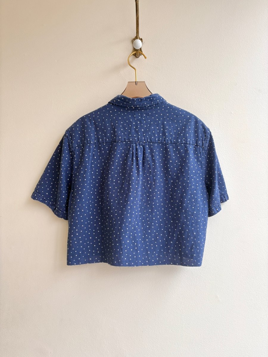Blue and White Polka Dot Short Sleeve Annette Crop Top (Reworked) - Made X Hudson