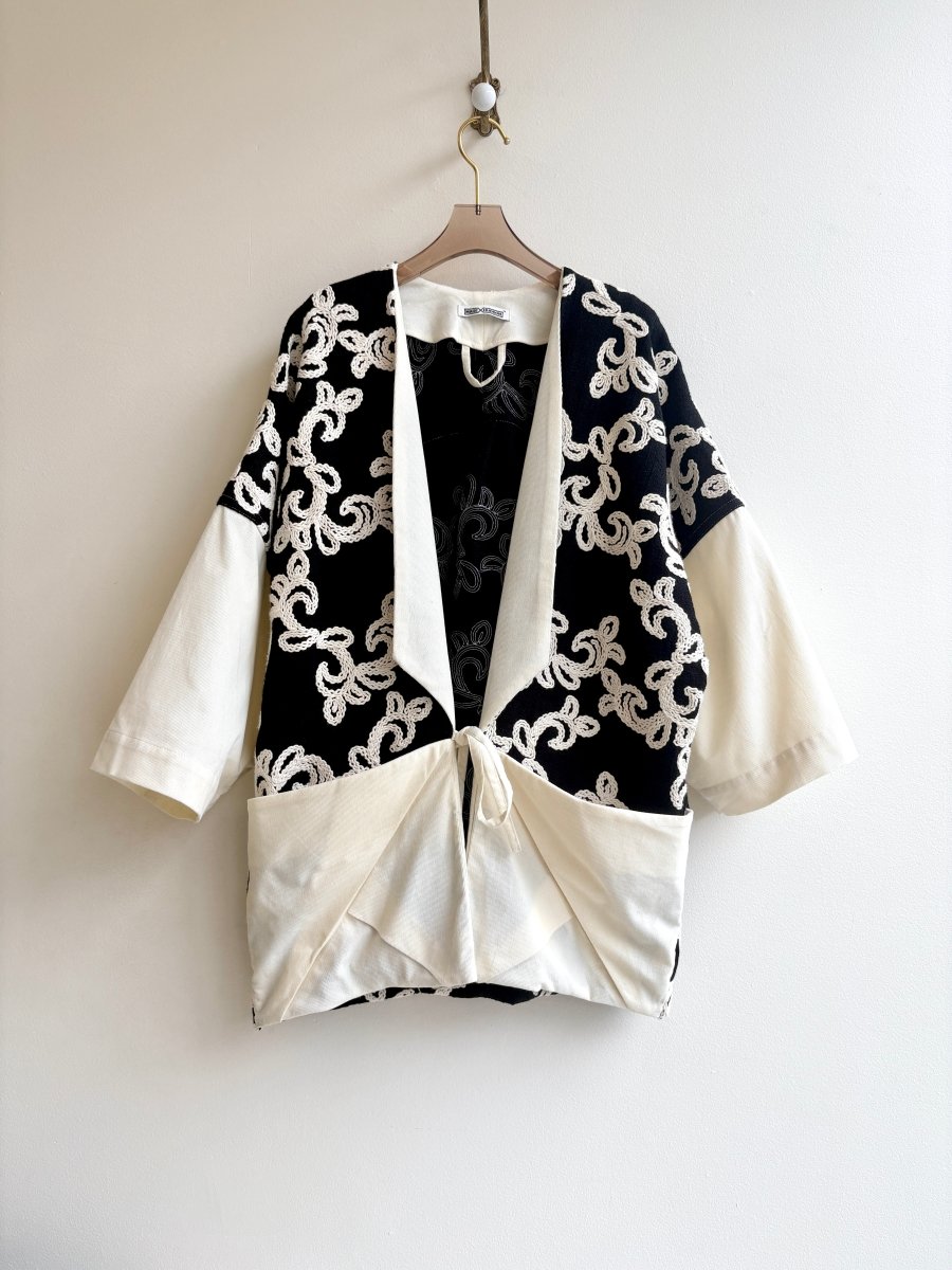 Black and White Couching Stitch Chore Jacket - Made X Hudson