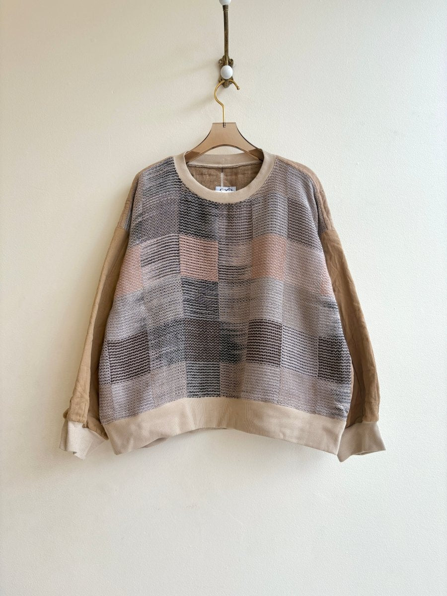 Tan Handwoven Double Quilted Sweater - Made X Hudson