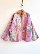 Reversible Ladhiya Quilted Jacket in Colors Pale Pink, Yellow, Cream Diamonds & Sunset Orange, Pink, Yellow - Made X Hudson