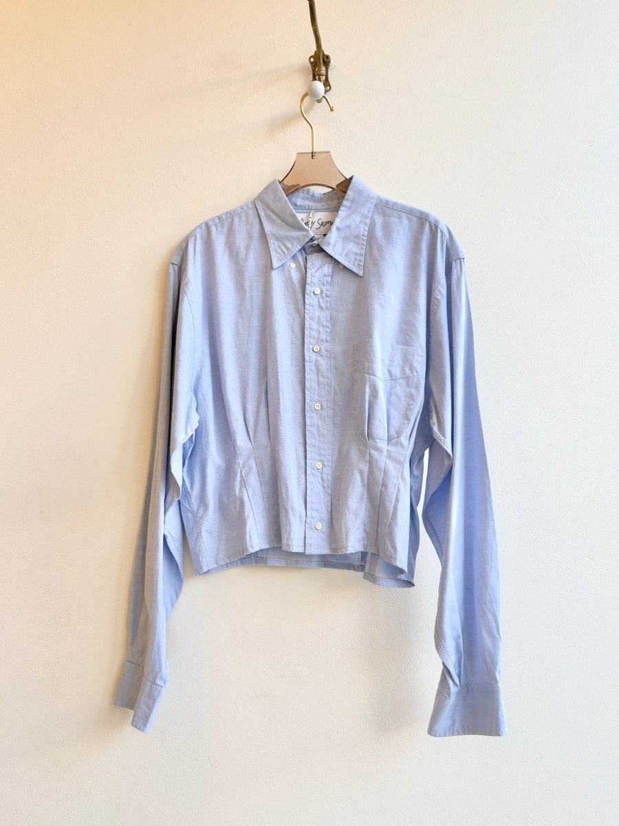 The Kevin Top | Soft Blue w/ White Buttons and Gathered Waist (Reworked) - Made X Hudson