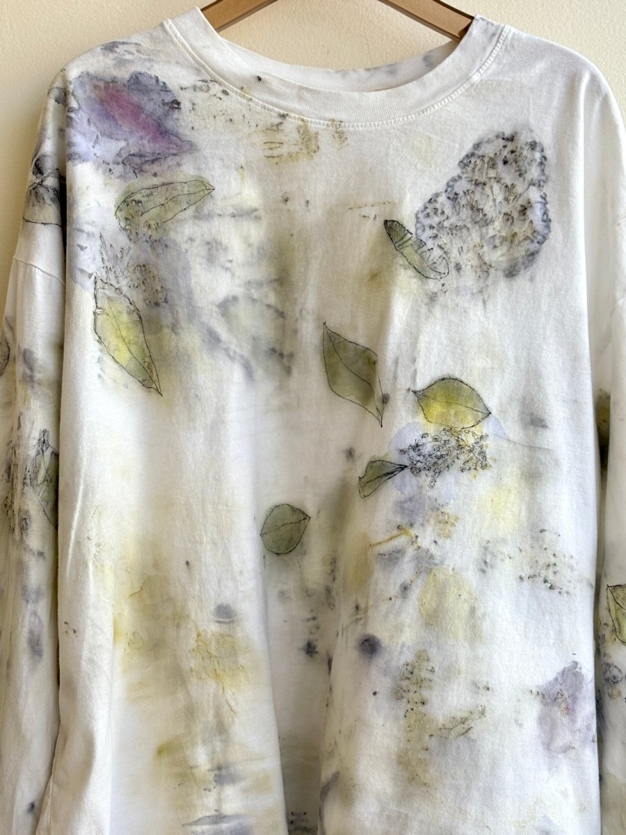 Blue & Green Eco Printed & Hand Drawn Long Sleeve Top (Reworked) - Made X Hudson