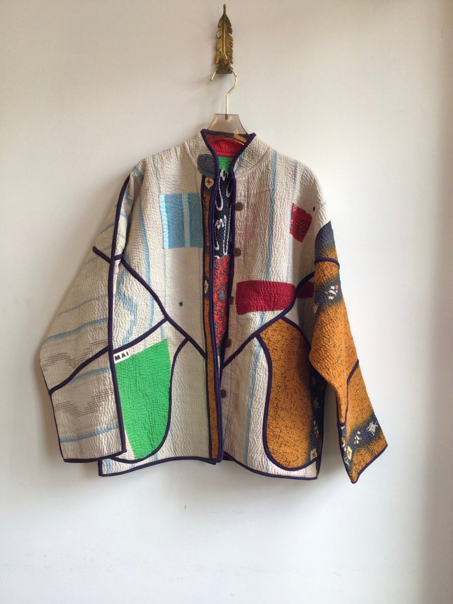 Reversible Ladhiya Quilted Jacket in Colors Red, Pink, Blue, Orange, Brown, Purple, Black & Grey and Blue Stripe, Red, Orange, Green, Blue - Made X Hudson