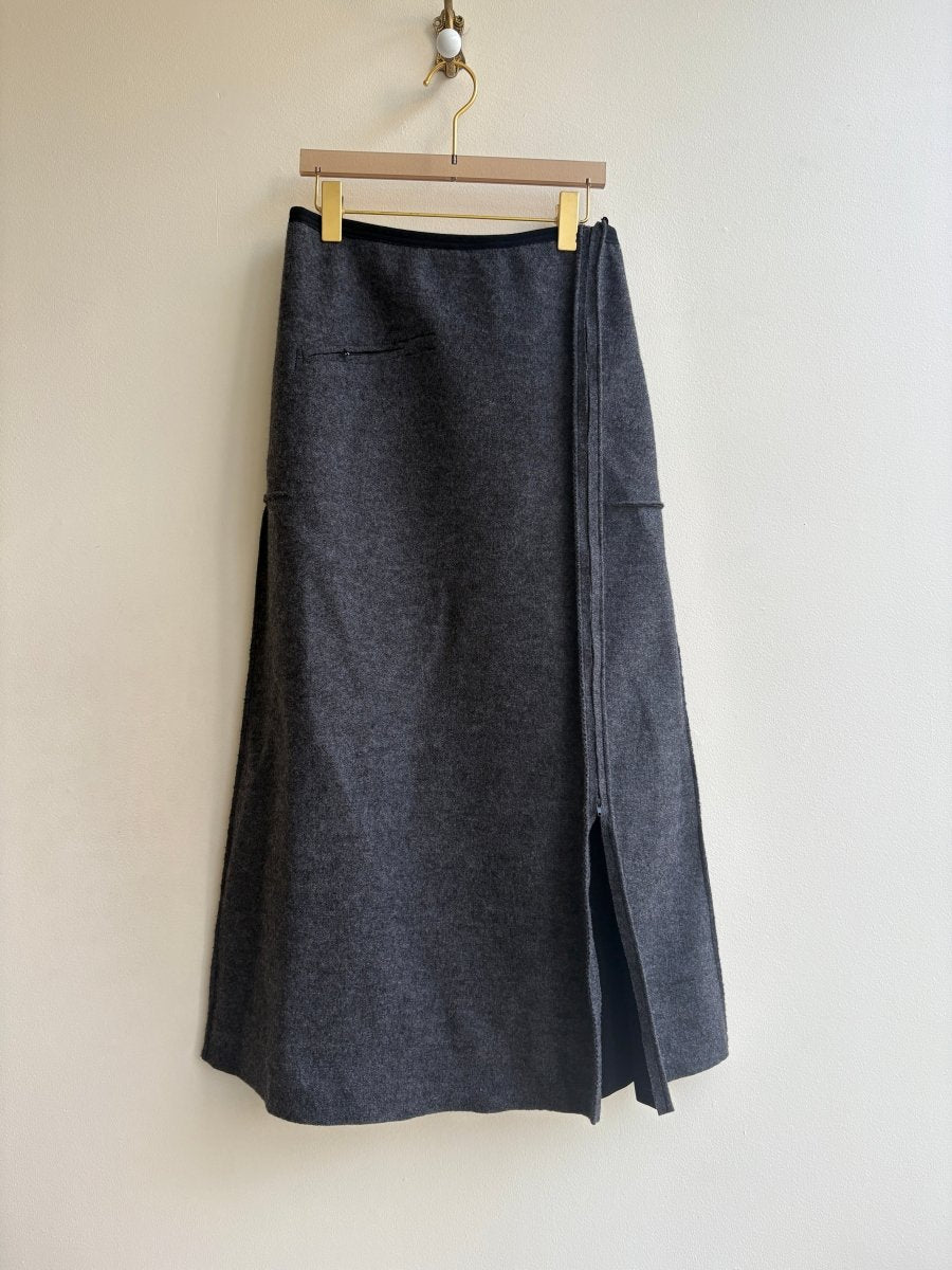 Dark Brown Grey Wool Over Skirt w/ One Pocket & Adjustable Zipper Front (Multiple Sizes) - Made X Hudson