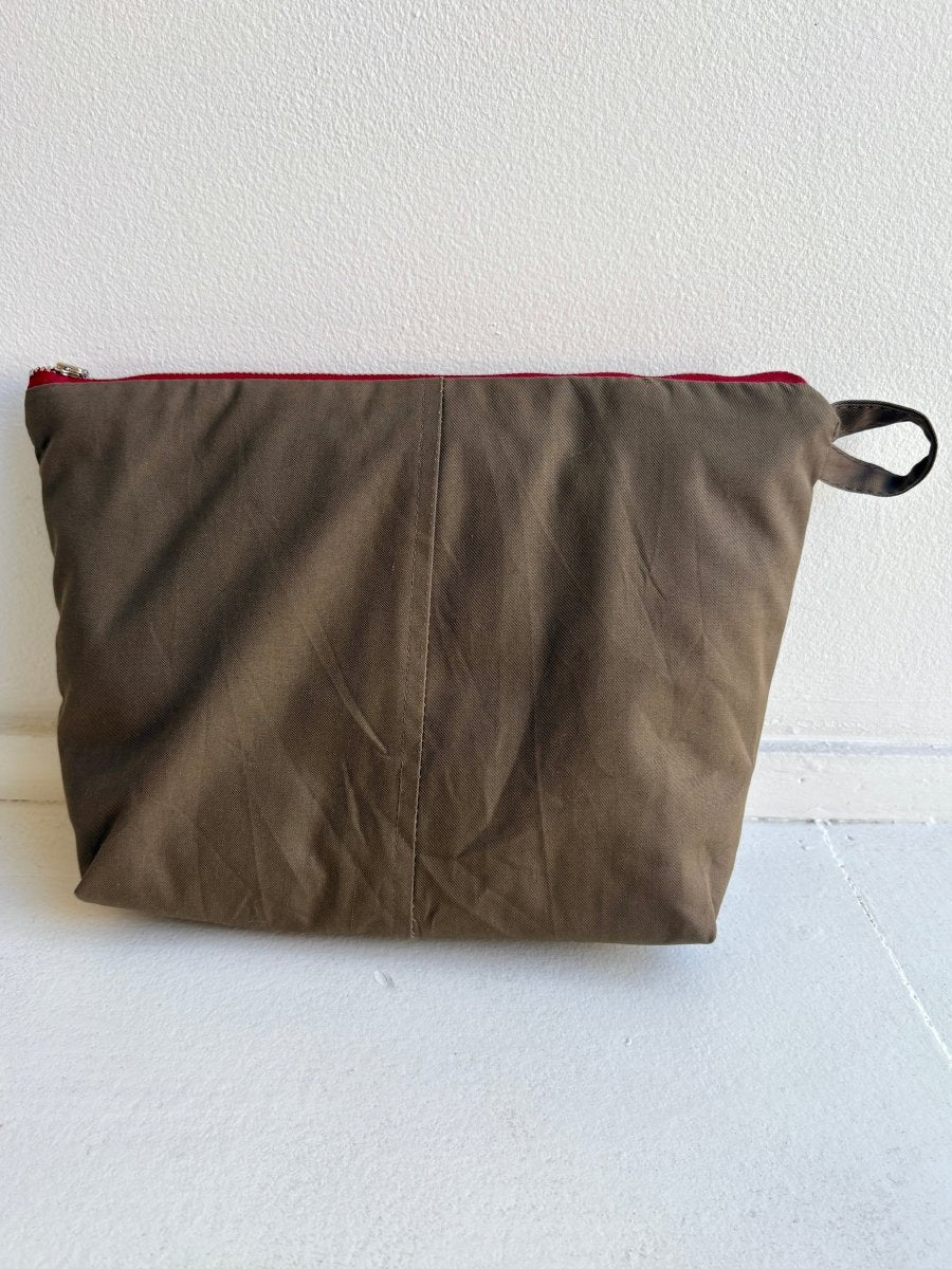 Olive Trench Coat Travel Pouch w/ Cherry Zipper (Reworked) - Made X Hudson