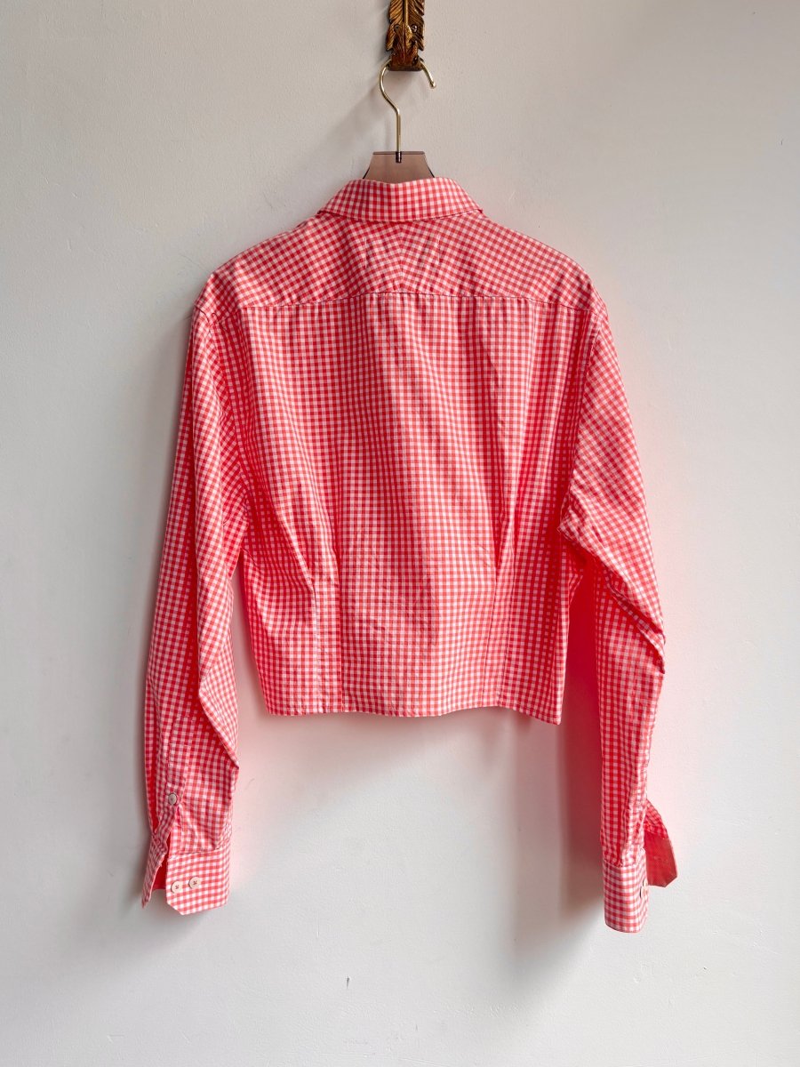 The Kevin Top | Coral Gingham Button Down w/ Gathered Waist (Reworked) - Made X Hudson
