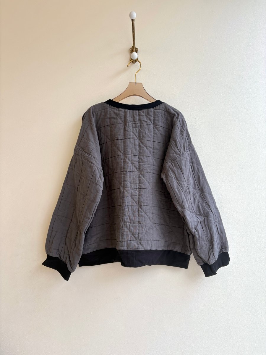 Black & Gray Handwoven Double Quilted Sweater - Made X Hudson