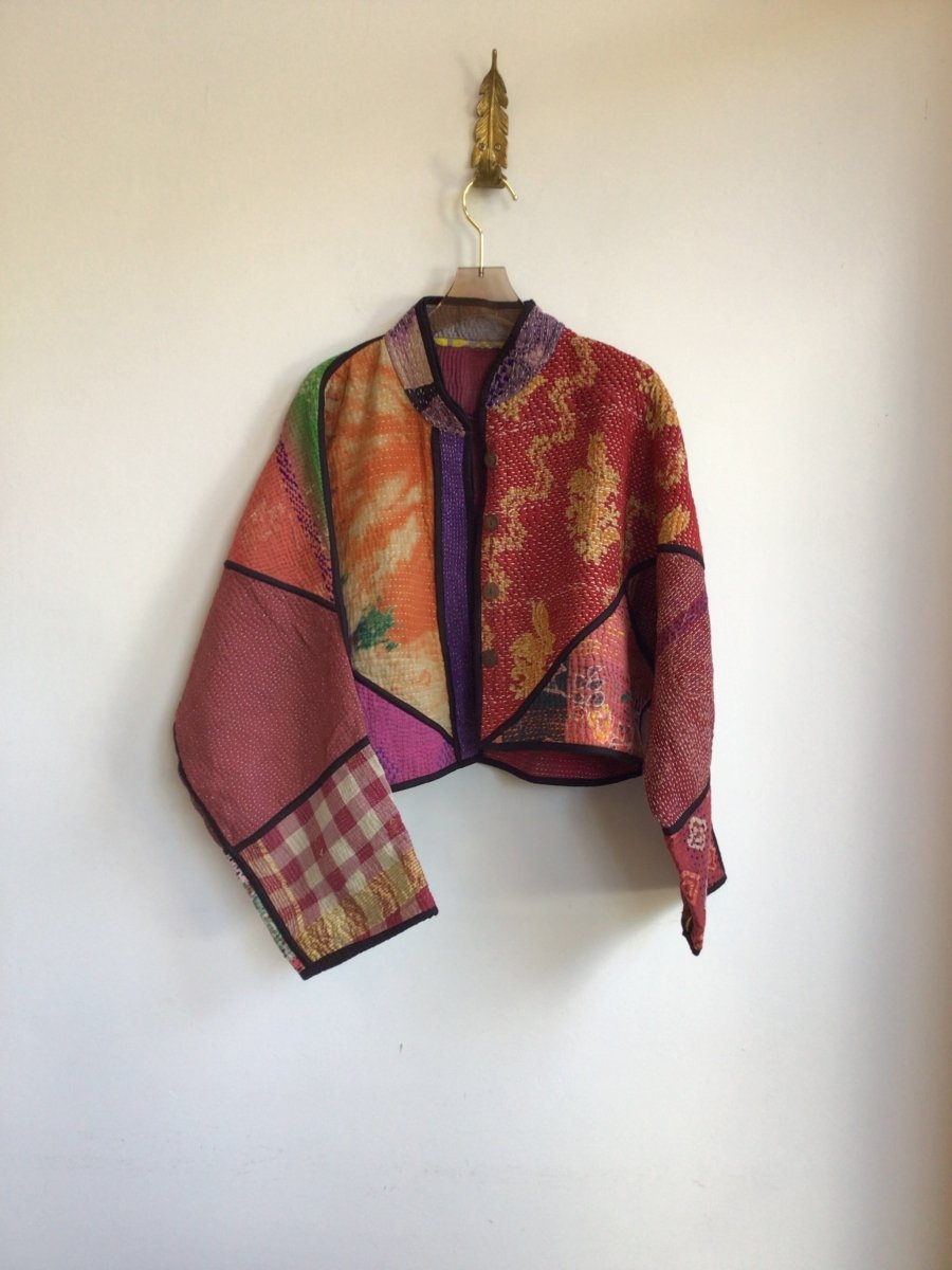 Reversible Kaira Quilted Cropped Jacket in Colors Orange, Pink, Red, Green & Green, Sage, Burgundy, Red - Made X Hudson