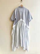 V - Line Shirtwaist Dress in White, Custard, & Baby Blue Stripe with Powder Blue & Ocher Stripe Short Sleeve (Reworked) - Made X Hudson