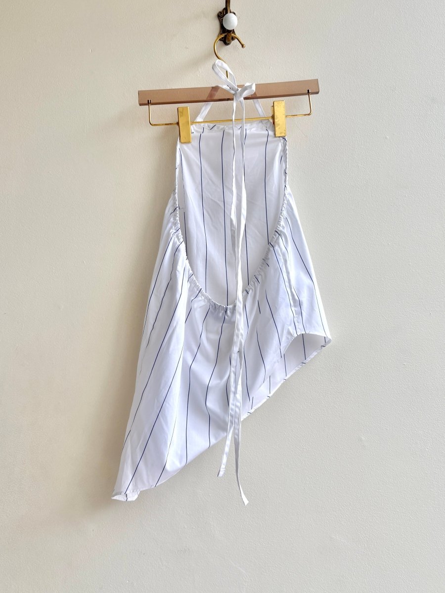 The Halter Tank | White Wide Mini Blue Stripe (Reworked) - Made X Hudson