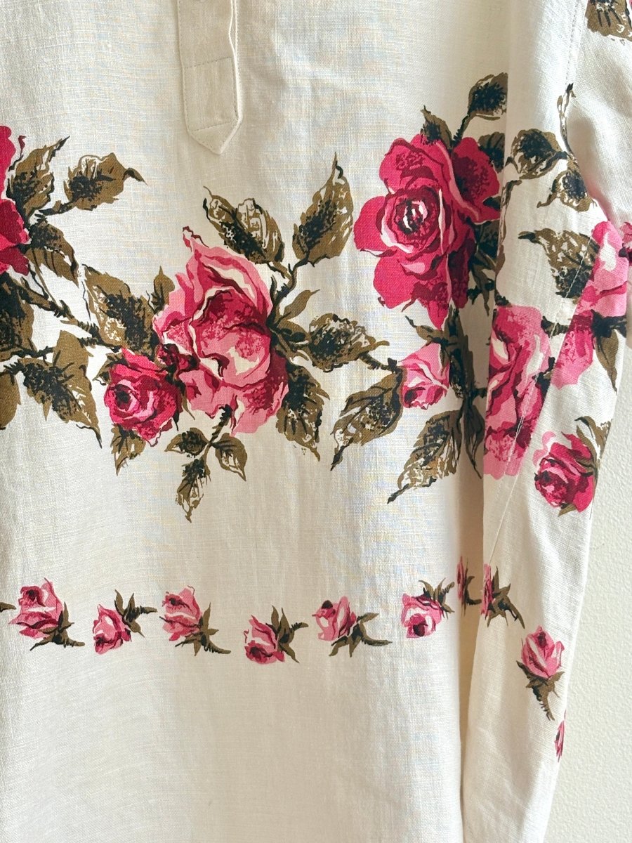 Roses Popover Shirt in Ivory, Red, & Green - Made X Hudson