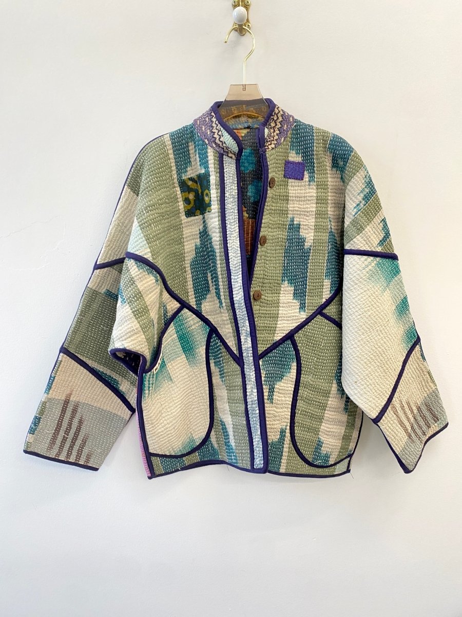 Reversible Ladhiya Quilted Jacket in Colors Teal, Cream, Sage & Blue, Red, Orange, Yellow - Made X Hudson