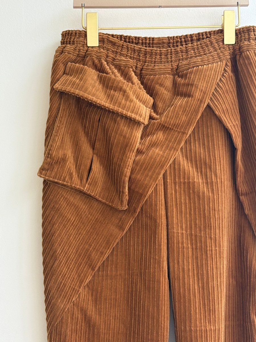 Coffee Corduroy Draped Cropped Jogger Pants w/ Patch Pocket - Made X Hudson