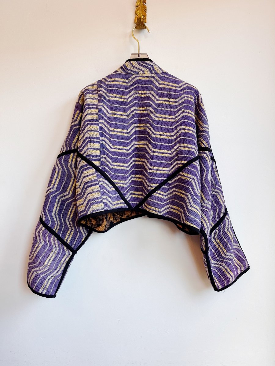 Reversible Kaira Quilted Cropped Jacket in Colors Light Grey, Purple, Yellow & Brown, Ochre, Black - Made X Hudson