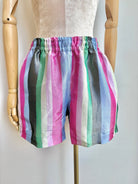 Pink, Black, Green, Cream & Blue Stripe Town Shorts - Made X Hudson