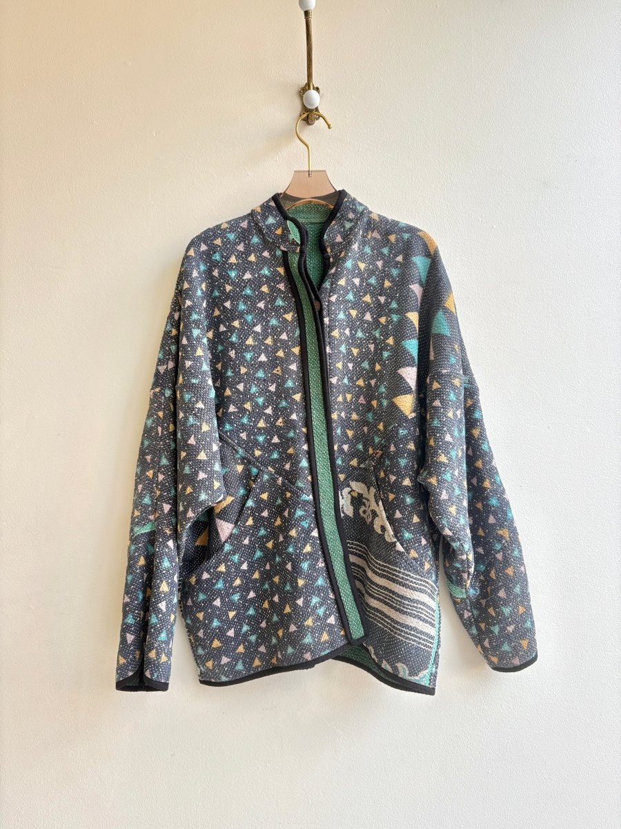 Reversible Ladhiya Quilted Jacket in Green, White & Charcoal, Teal, Gold, Blush - Made X Hudson