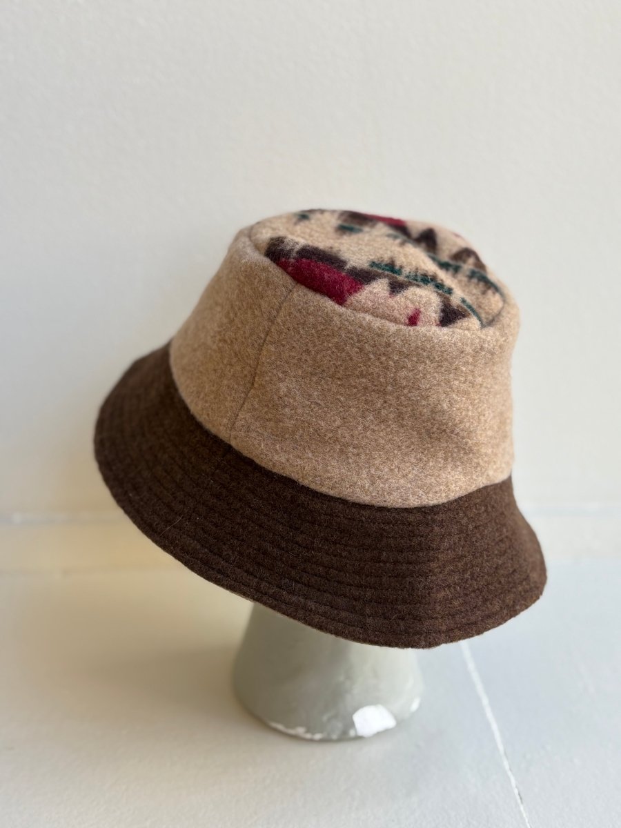 Brown & Neutral Deadstock Wool Bucket Hat w/ Green, Red, Brown, Neutral Top - Made X Hudson