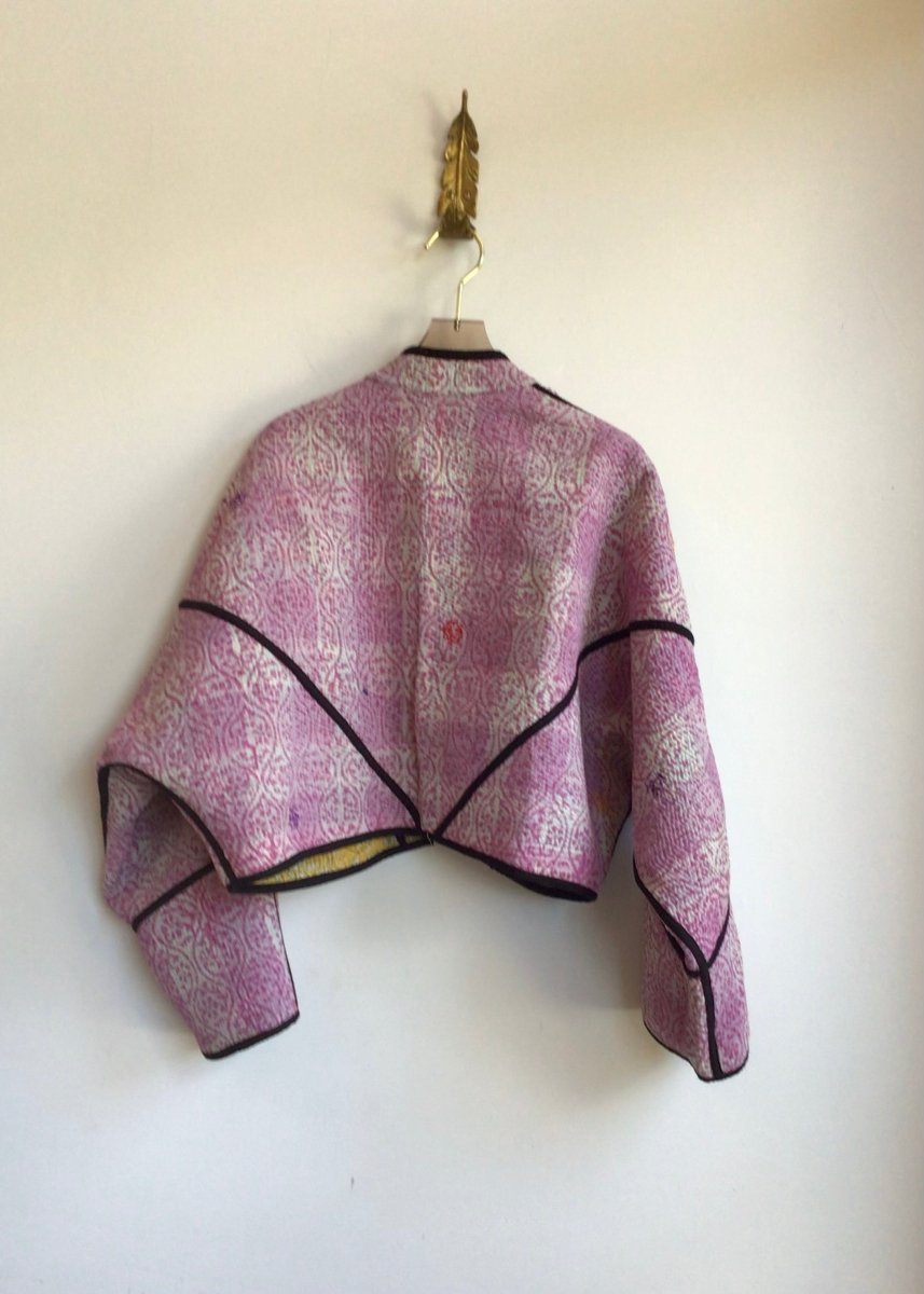 Reversible Kaira Quilted Cropped Jacket in Marigold, Sage, Cream & Blush, Mauve - Made X Hudson