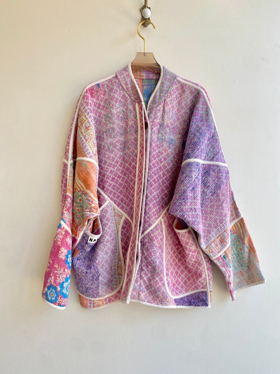 Reversible Ladhiya Quilted Jacket in Colors Pink, Purple, Orange & Blue, Orange, Pink - Made X Hudson