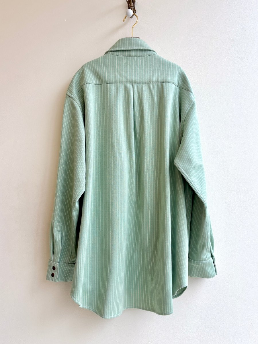 Utility Shirt Snap Up in Mint Mini Stripe w/ Patch Pockets - Made X Hudson
