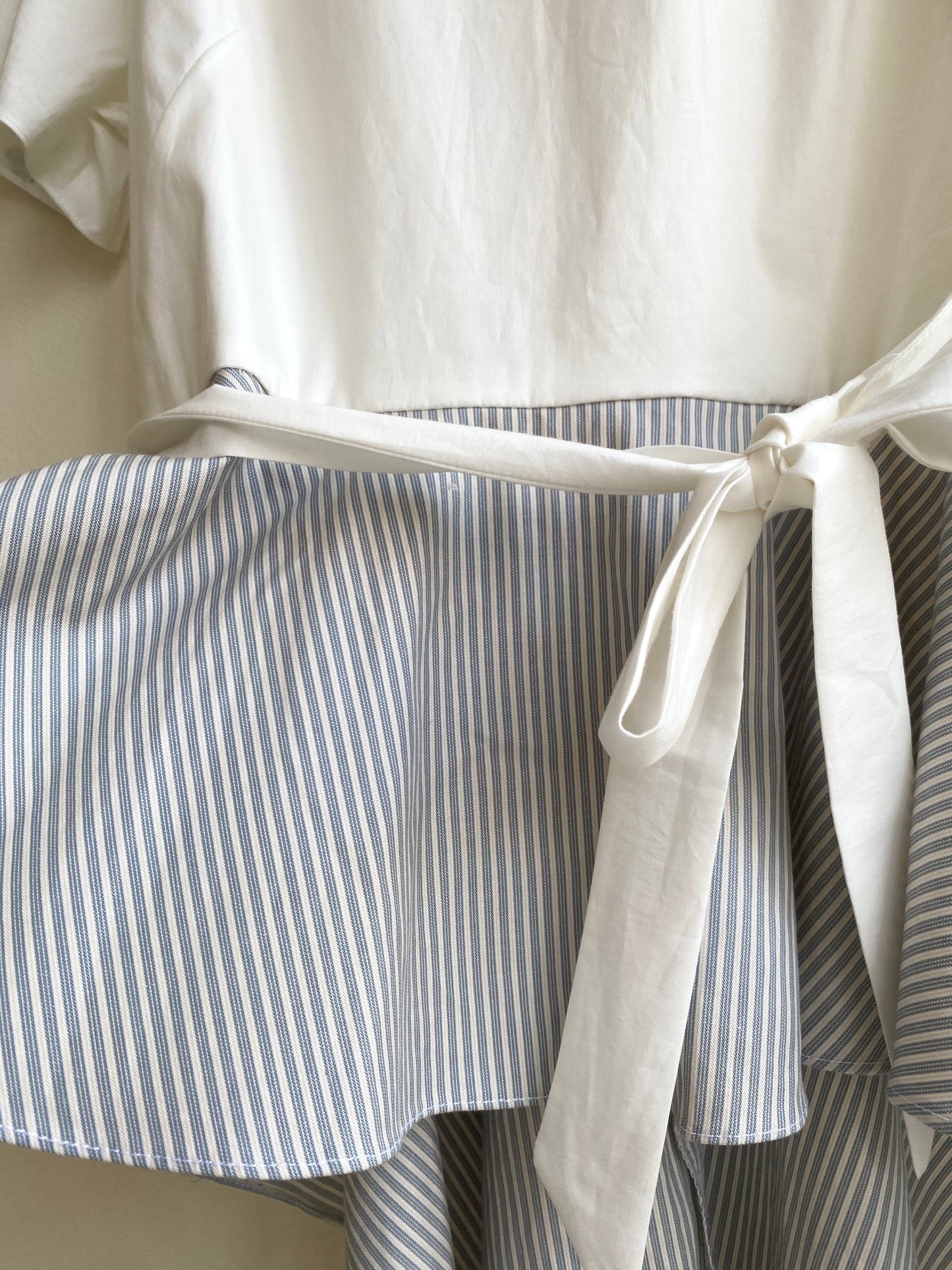 White and Blue Pinstripe Peplum w/ Belt