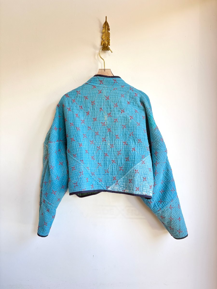 Reversible Kaira Quilted Cropped Jacket in Colors Forest Green, Tan, Red & Sky Blue, Red - Made X Hudson