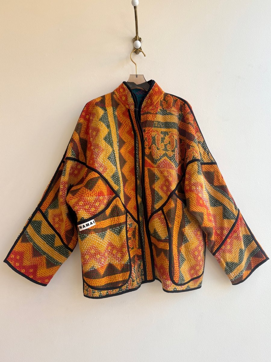 Reversible Ladhiya Quilted Jacket in Colors Teal, Red, White & Mustard, Orange, Olive - Made X Hudson