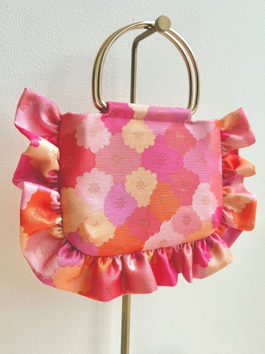 Pink, Orange and Gold Metallic Floral Jacquard Minnie Ruffle Bag - Made X Hudson